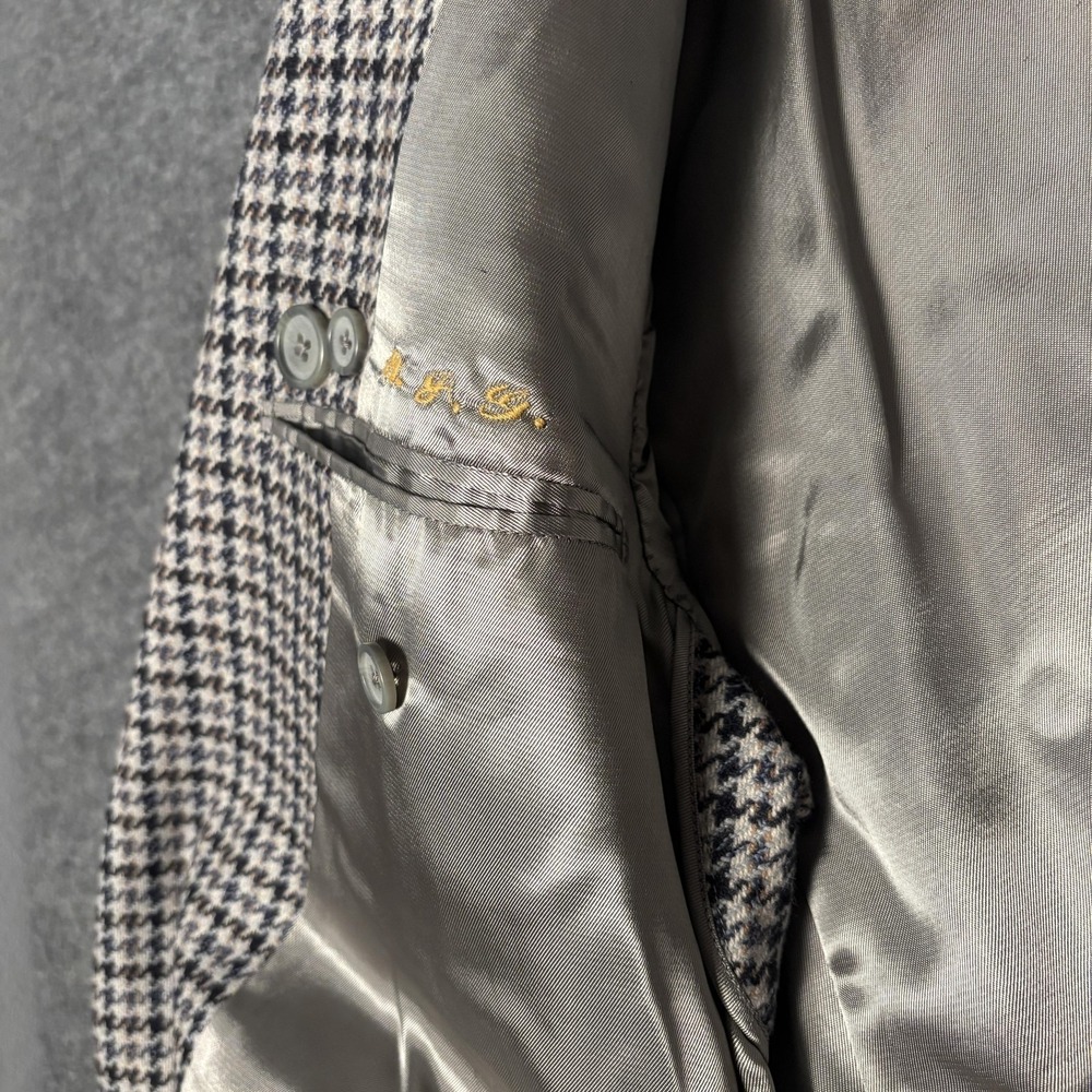 British Tailor Blazer Mens Large Gray Houndstooth Tweed Sport Coat Peter So - Picture 7 of 16